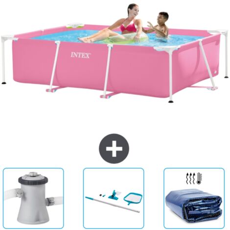 Intex-Schwimmbecken mit rechteckigem Rahmen – 220 x 150 x 60 cm – Rosa – im Lieferumfang enthalten Accessoire CB81