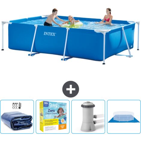 Intex-Schwimmbecken mit rechteckigem Rahmen – 300 x 200 x 75 cm – Blau – im Lieferumfang enthalten Accessoire CB8