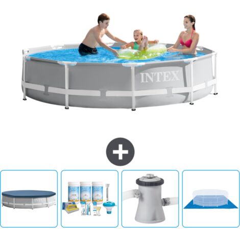 Intex-Schwimmbecken mit rundem Prismenrahmen – 305 x 76 cm – Grau – im Lieferumfang enthalten Accessoire CB1