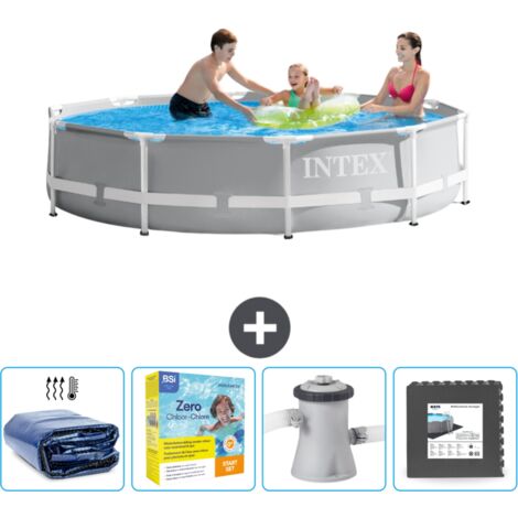 Intex-Schwimmbecken mit rundem Prismenrahmen – 305 x 76 cm – Grau – im Lieferumfang enthalten Accessoire CB10