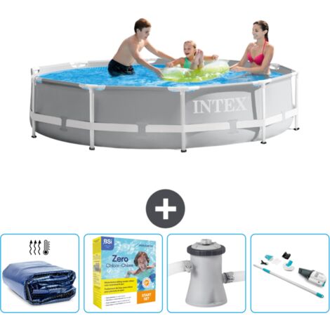 Intex-Schwimmbecken mit rundem Prismenrahmen – 305 x 76 cm – Grau – im Lieferumfang enthalten Accessoire CB12