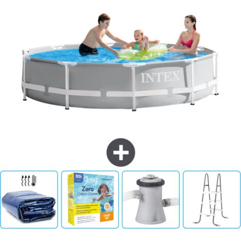 Intex-Schwimmbecken mit rundem Prismenrahmen – 305 x 76 cm – Grau – im Lieferumfang enthalten Accessoire CB13