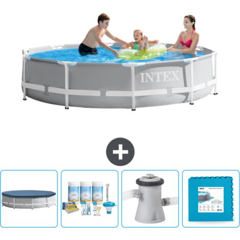 Intex-Schwimmbecken mit rundem Prismenrahmen – 305 x 76 cm – Grau – im Lieferumfang enthalten Accessoire CB2