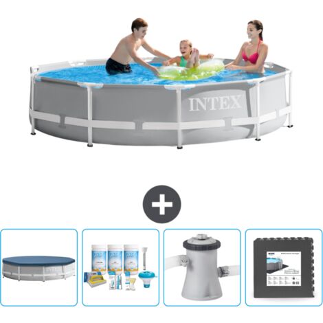 Intex-Schwimmbecken mit rundem Prismenrahmen – 305 x 76 cm – Grau – im Lieferumfang enthalten Accessoire CB3