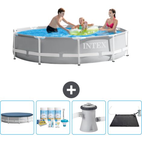 Intex-Schwimmbecken mit rundem Prismenrahmen – 305 x 76 cm – Grau – im Lieferumfang enthalten Accessoire CB4