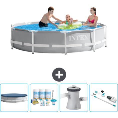 Intex-Schwimmbecken mit rundem Prismenrahmen – 305 x 76 cm – Grau – im Lieferumfang enthalten Accessoire CB5