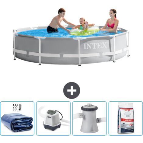 Intex-Schwimmbecken mit rundem Prismenrahmen – 305 x 76 cm – Grau – im Lieferumfang enthalten Accessoire CB53
