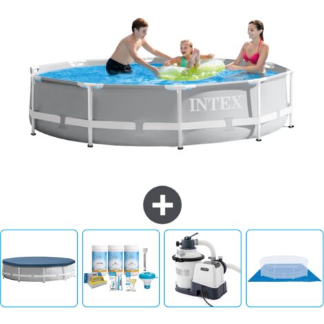 Intex-Schwimmbecken mit rundem Prismenrahmen – 305 x 76 cm – Grau – im Lieferumfang enthalten Accessoire CB59
