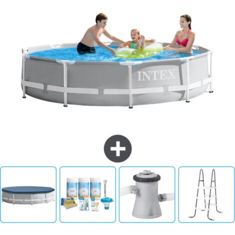 Intex-Schwimmbecken mit rundem Prismenrahmen – 305 x 76 cm – Grau – im Lieferumfang enthalten Accessoire CB6