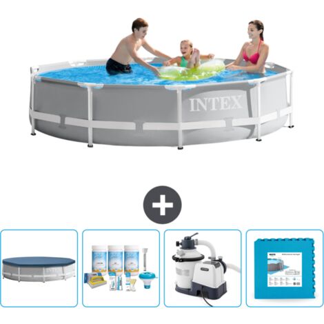 Intex-Schwimmbecken mit rundem Prismenrahmen – 305 x 76 cm – Grau – im Lieferumfang enthalten Accessoire CB60