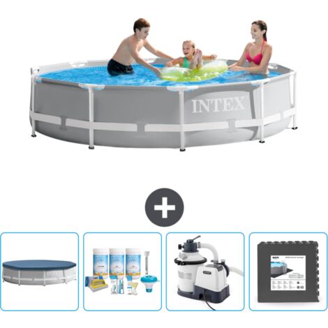 Intex-Schwimmbecken mit rundem Prismenrahmen – 305 x 76 cm – Grau – im Lieferumfang enthalten Accessoire CB61