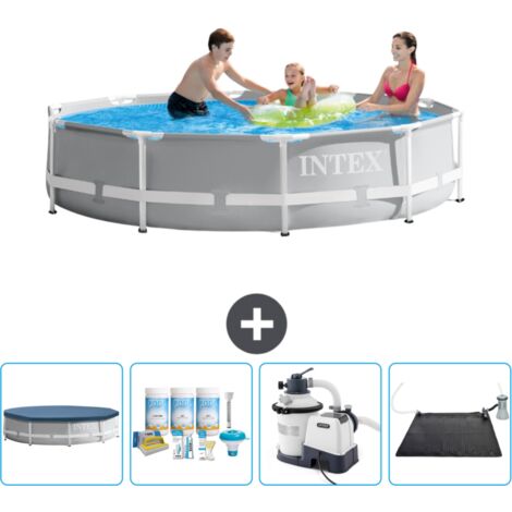 Intex-Schwimmbecken mit rundem Prismenrahmen – 305 x 76 cm – Grau – im Lieferumfang enthalten Accessoire CB62