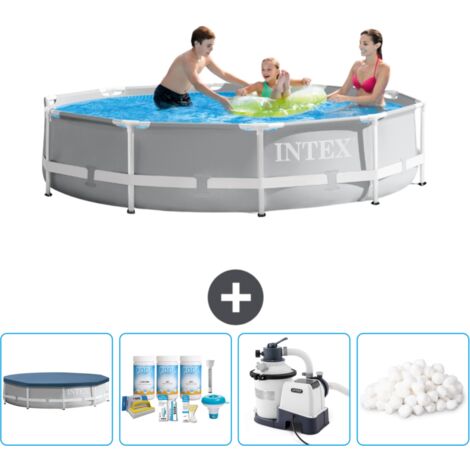 Intex-Schwimmbecken mit rundem Prismenrahmen – 305 x 76 cm – Grau – im Lieferumfang enthalten Accessoire CB63