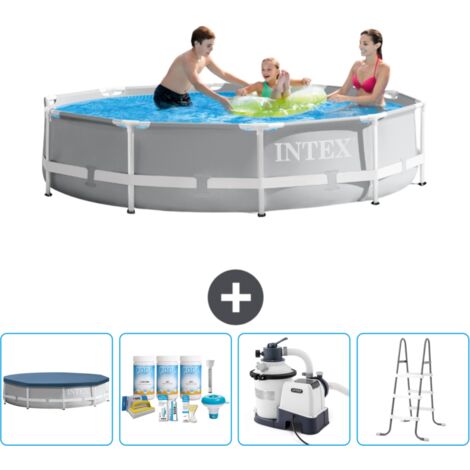 Intex-Schwimmbecken mit rundem Prismenrahmen – 305 x 76 cm – Grau – im Lieferumfang enthalten Accessoire CB64