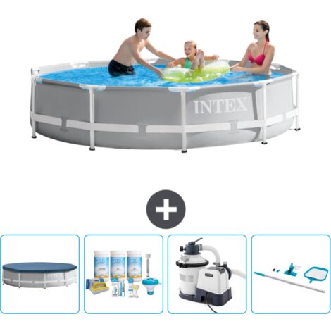 Intex-Schwimmbecken mit rundem Prismenrahmen – 305 x 76 cm – Grau – im Lieferumfang enthalten Accessoire CB65