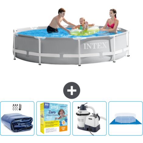 Intex-Schwimmbecken mit rundem Prismenrahmen – 305 x 76 cm – Grau – im Lieferumfang enthalten Accessoire CB66