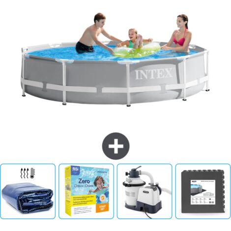 Intex-Schwimmbecken mit rundem Prismenrahmen – 305 x 76 cm – Grau – im Lieferumfang enthalten Accessoire CB68