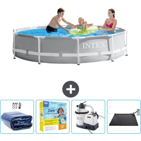 Intex-Schwimmbecken mit rundem Prismenrahmen – 305 x 76 cm – Grau – im Lieferumfang enthalten Accessoire CB69