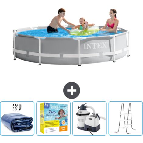 Intex-Schwimmbecken mit rundem Prismenrahmen – 305 x 76 cm – Grau – im Lieferumfang enthalten Accessoire CB71