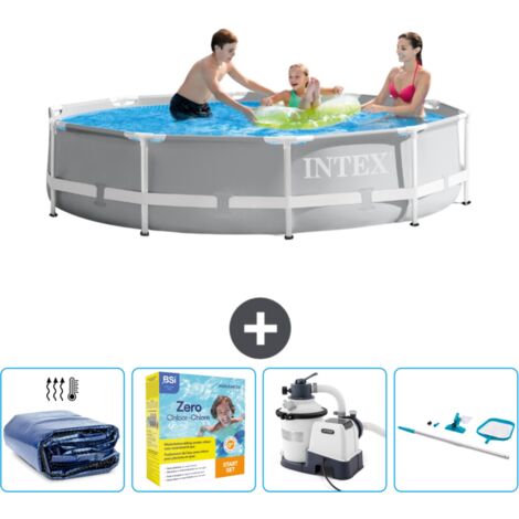 Intex-Schwimmbecken mit rundem Prismenrahmen – 305 x 76 cm – Grau – im Lieferumfang enthalten Accessoire CB72