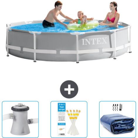Intex-Schwimmbecken mit rundem Prismenrahmen – 305 x 76 cm – Grau – im Lieferumfang enthalten Accessoire CB74