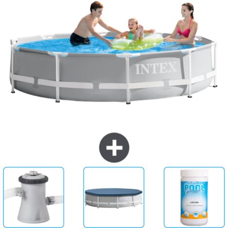 Intex-Schwimmbecken mit rundem Prismenrahmen – 305 x 76 cm – Grau – im Lieferumfang enthalten Accessoire CB75