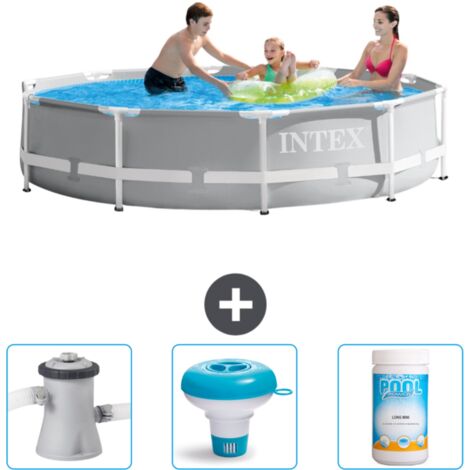 Intex-Schwimmbecken mit rundem Prismenrahmen – 305 x 76 cm – Grau – im Lieferumfang enthalten Accessoire CB77