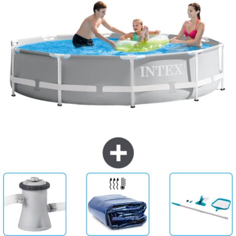 Intex-Schwimmbecken mit rundem Prismenrahmen – 305 x 76 cm – Grau – im Lieferumfang enthalten Accessoire CB78