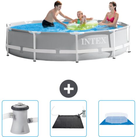 Intex-Schwimmbecken mit rundem Prismenrahmen – 305 x 76 cm – Grau – im Lieferumfang enthalten Accessoire CB79