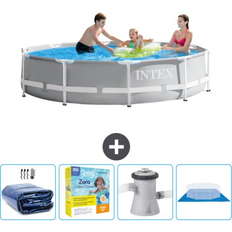 Intex-Schwimmbecken mit rundem Prismenrahmen – 305 x 76 cm – Grau – im Lieferumfang enthalten Accessoire CB8