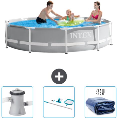 Intex-Schwimmbecken mit rundem Prismenrahmen – 305 x 76 cm – Grau – im Lieferumfang enthalten Accessoire CB81