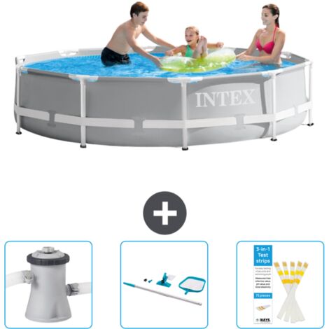 Intex-Schwimmbecken mit rundem Prismenrahmen – 305 x 76 cm – Grau – im Lieferumfang enthalten Accessoire CB82