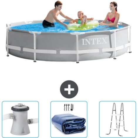 Intex-Schwimmbecken mit rundem Prismenrahmen – 305 x 76 cm – Grau – im Lieferumfang enthalten Accessoire CB83