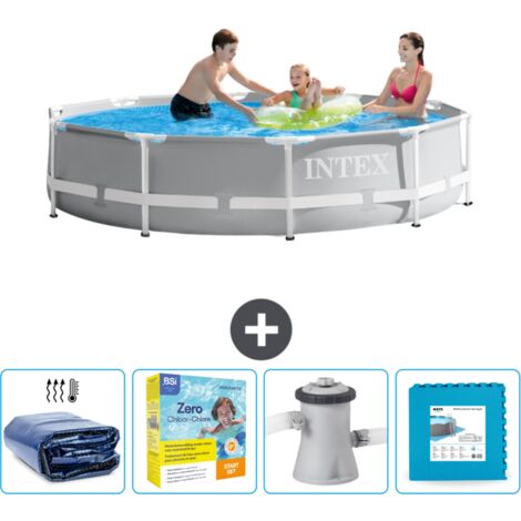 Intex-Schwimmbecken mit rundem Prismenrahmen – 305 x 76 cm – Grau – im Lieferumfang enthalten Accessoire CB9