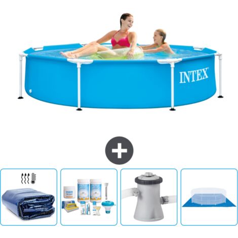 Intex-Schwimmbecken mit rundem Rahmen – 244 x 51 cm – Blau – im Lieferumfang enthalten Accessoire CB1