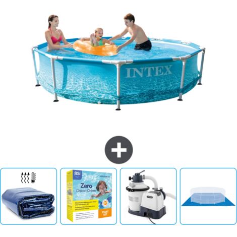 Intex-Schwimmbecken mit rundem Rahmen – 305 x 76 cm – Wasserdruck – im Lieferumfang enthalten Accessoire CB66