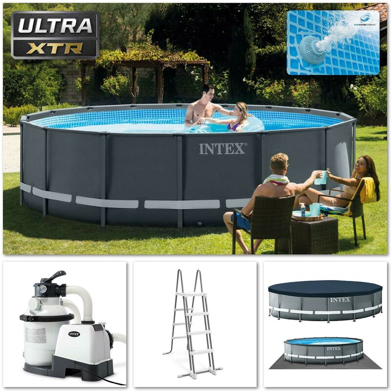 26326 Piscina Ultra xtr Frame Rotonda 488x122cm Pompa, Scaletta, Copertura - Intex