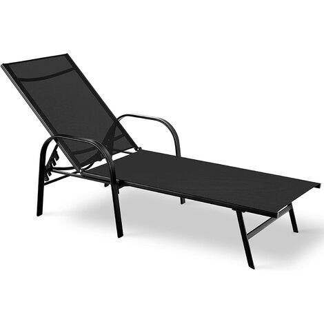 INTEY Bain de Soleil Droit Textilène, Transat de Jardin Exterieur Piscine Terrasse Inclinable, Chaise Longue avec Dossier Réglable, Design Ergonomique, 194 x 95 x 69 cm, Charge Maximale 150 kg