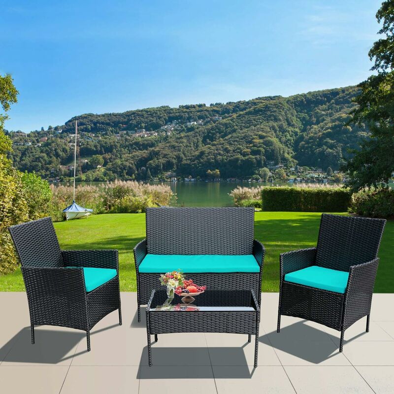 Salon de Jardin Ensemble de meubles de patio en osier, ensemble de 4 canapés en osier d'extérieur chaise en rotin - Intey