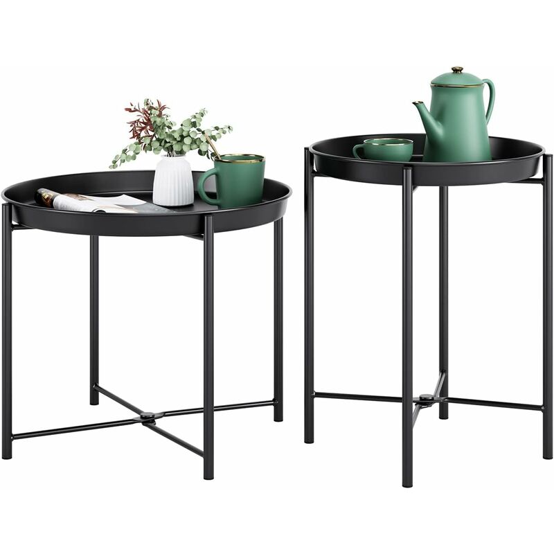 intey - table basse, lot de 2, ronde tables gigognes avec plateau amovible pour salon (noir)