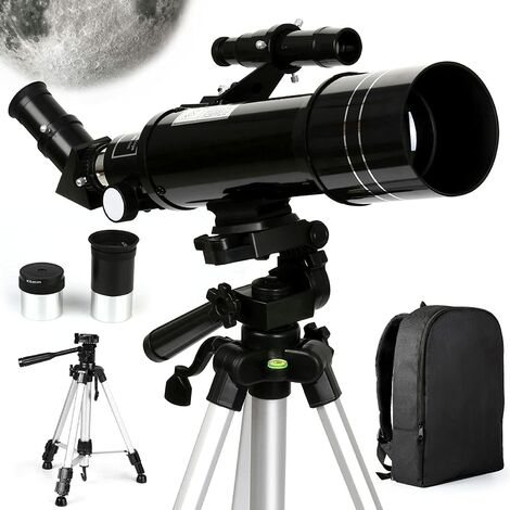 INTEY Télescope astronomique, télescope réfracteur portable et puissant, 400/70mm noir, 2 oculaires, trépied réglable, facile à monter, observation de la lune, des oiseaux, cadeaux pour enfants et adultes.