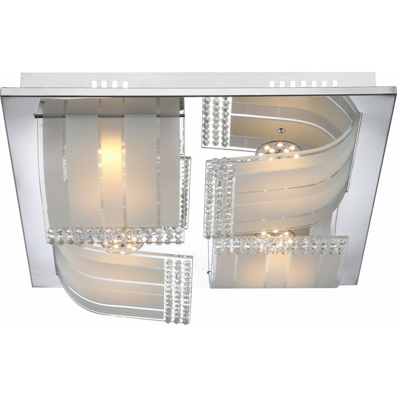 Image of Etc-shop - Intramontabile plafoniera led cromo satinato e vetro ghiaccio, bordo trasparente, cristalli trasparenti 6W -