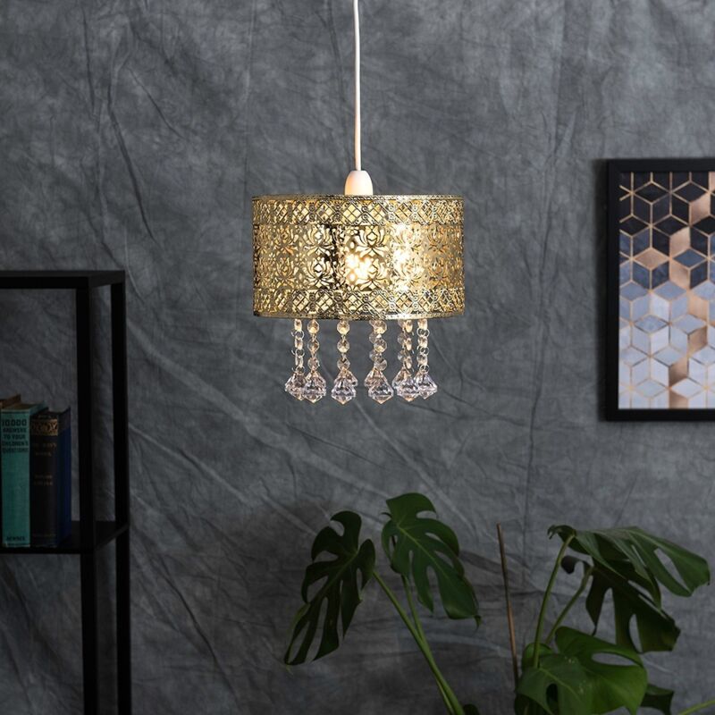 Intricate Pattern Gold Ceiling Pendant Light Shade With Jewel Droplets 25141 - Droplet Led 3 Pendant Ceiling Light Gold Intricate Pattern Gold Ceiling Pendant Light Shade With Jewel Droplets 25141 - Droplet Led 3 Pendant Ceiling Light Gold