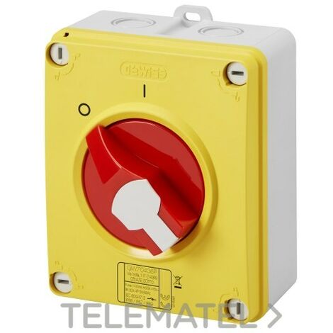 Interruptor seccional rotativo 4p 32a con mango rojo bloqueable gw70436p