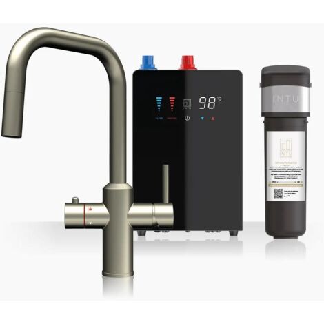 INTU Monarch Brushed Nickel 4 In 1 Square Pull Down Filtered Boiling Water Tap Nexus & Pro Filter