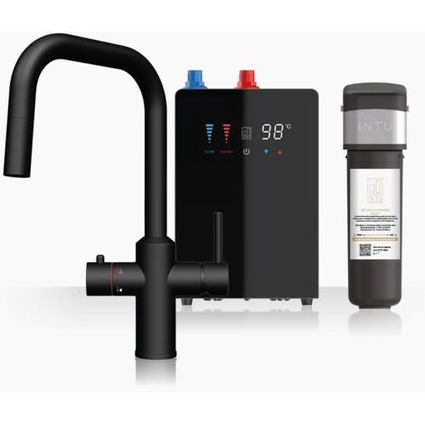 INTU Monarch Matt Black 4 In 1 Square Pull Down Filtered Boiling Water Tap Nexus & Pro Filter