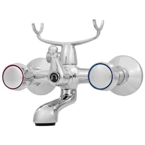 Invena Robinet de baignoire Modena - Chrome - Double poignée - Fixation murale - Aérateur
