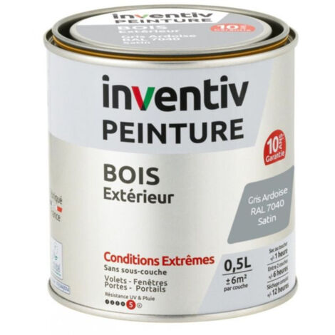 Inventiv Peinture Extérieure Bois 10 Ans Gris Ardoise Satin 0,5L