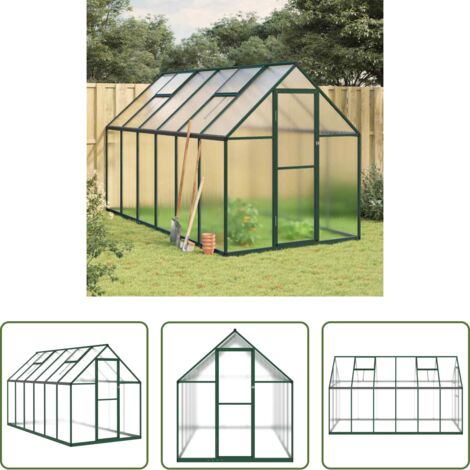 Invernadero aluminio -  Invernadero con marco base aluminio verde 334x169x195 cm