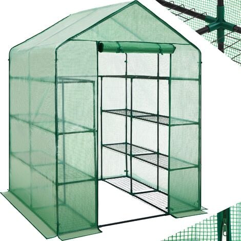 TECTAKE Invernadero cuadrado con cubierta 143 x 143 x 195 cm - invernadero de jardín para frutas y verduras, invernadero con estructura de acero y entrada enrollable, protección contra viento y lluvia